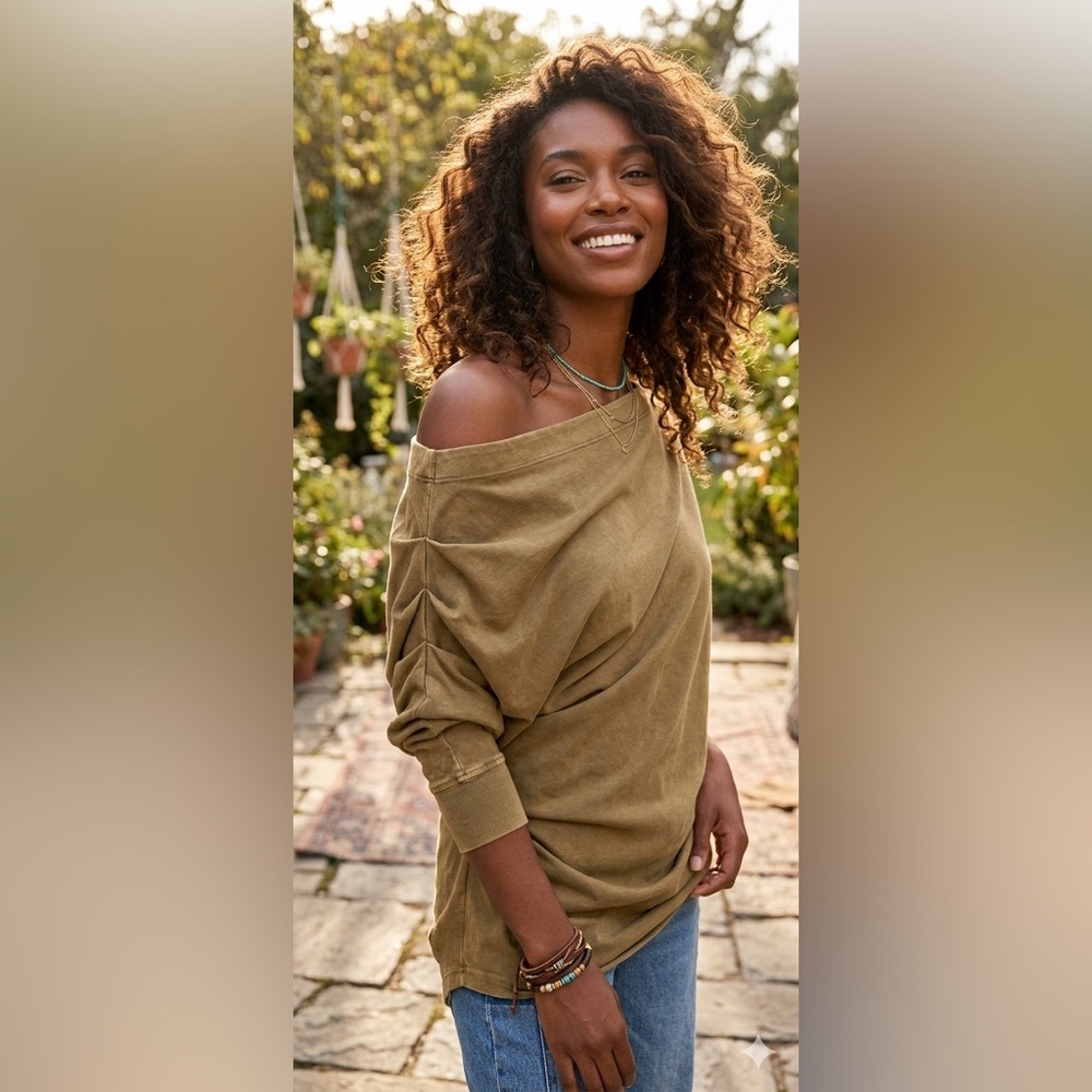 Off-Shoulder Olive Green Sweater